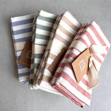4x 3er Set Geschirrtuch gestreift - grün