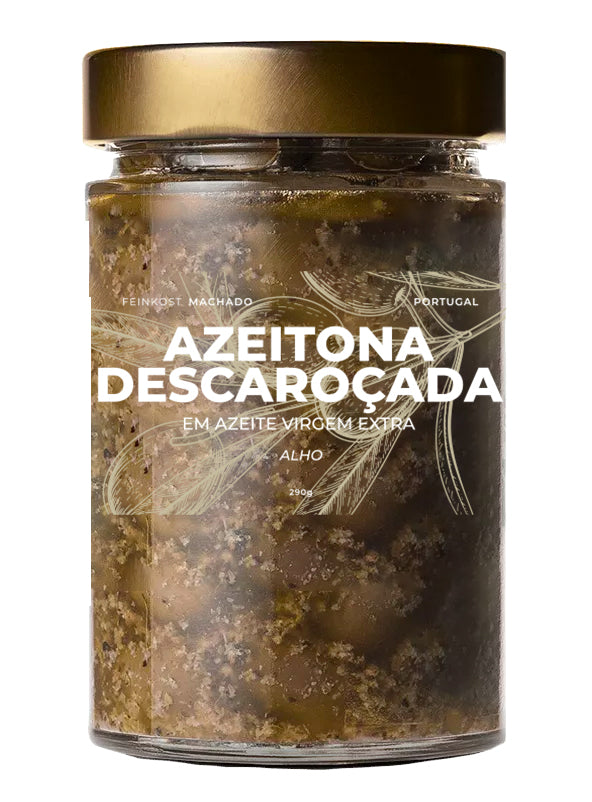 6x Feinkost Machado - Entkernte Oliven in Olivenöl mit Knoblauch
