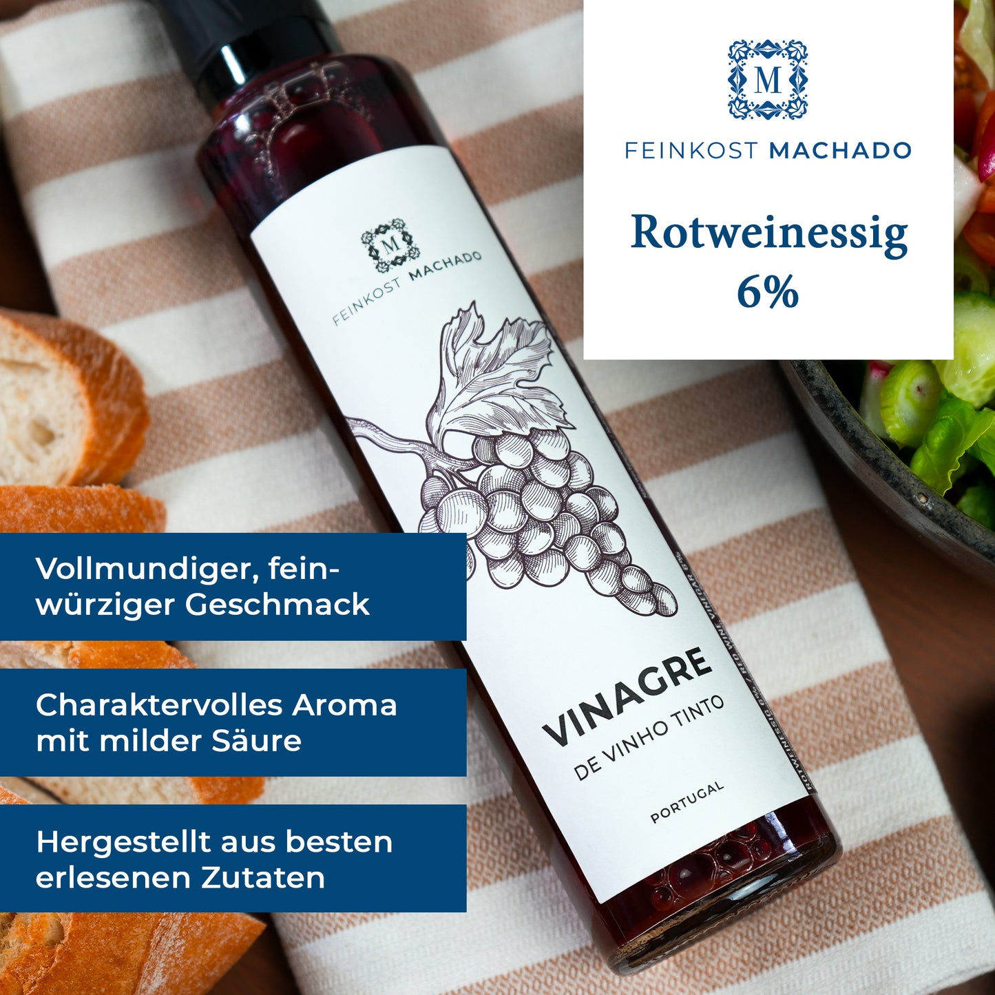 6x Rotweinessig 6%, 250ml | Feinkost Machado