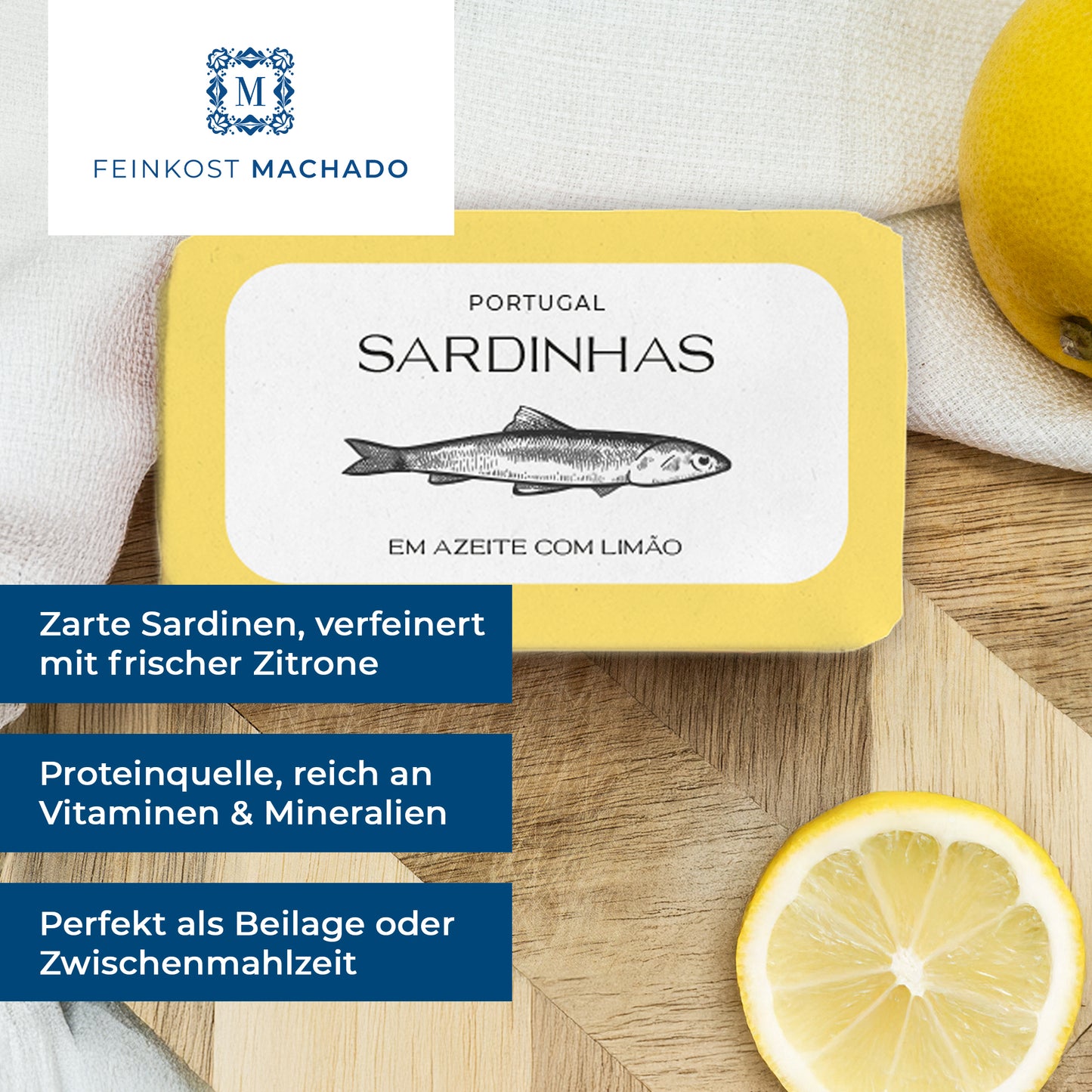 10x Feinkost Machado - Sardinen in Olivenöl mit Zitrone 120g