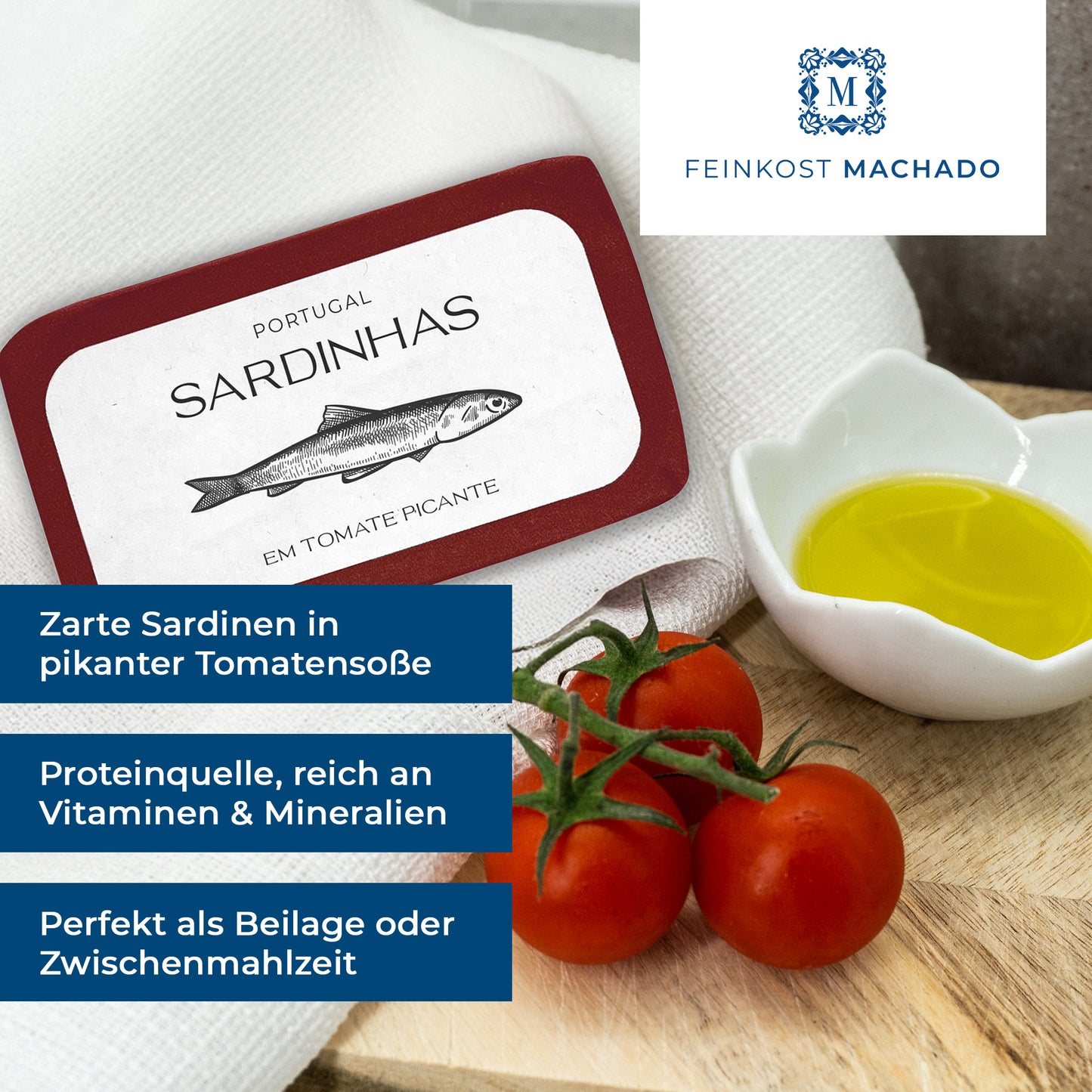 10x Feinkost Machado - Sardinen in pikanter Tomatensoße 120g