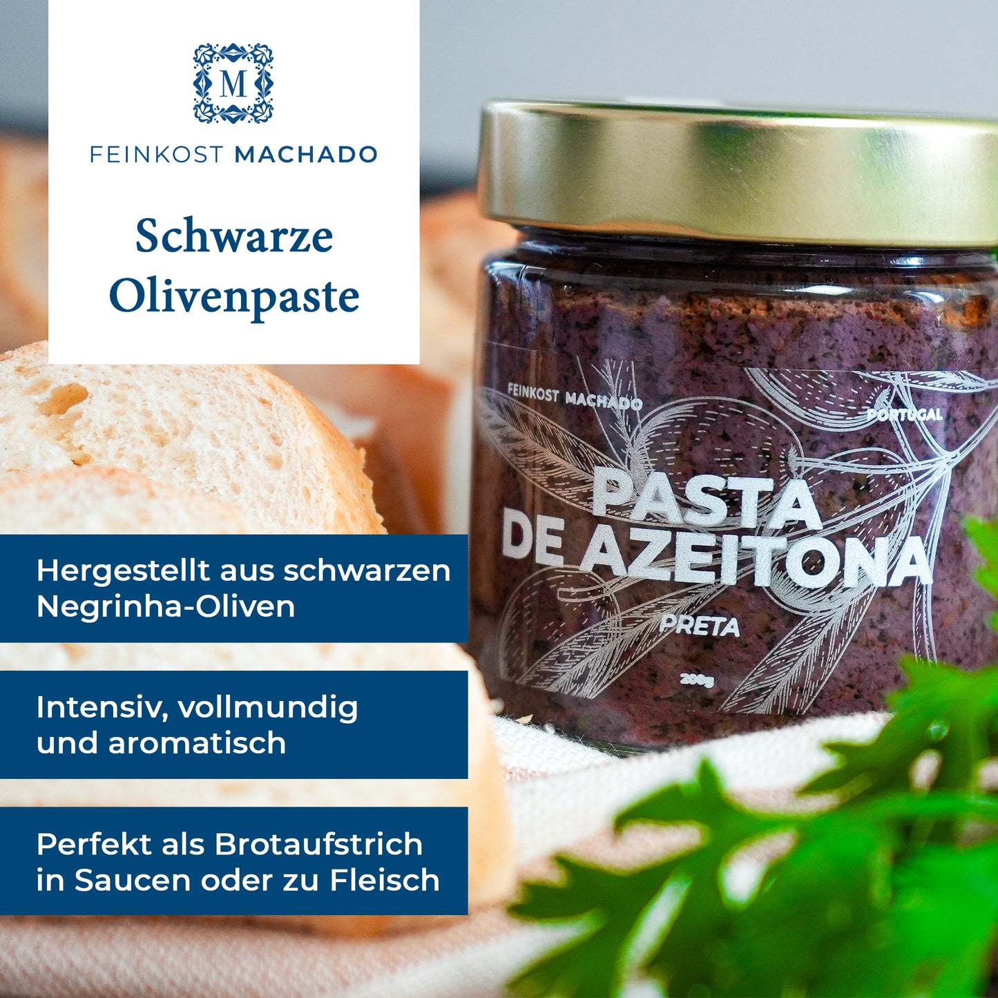 6x Feinkost Machado - Schwarze Olivenpaste 200g