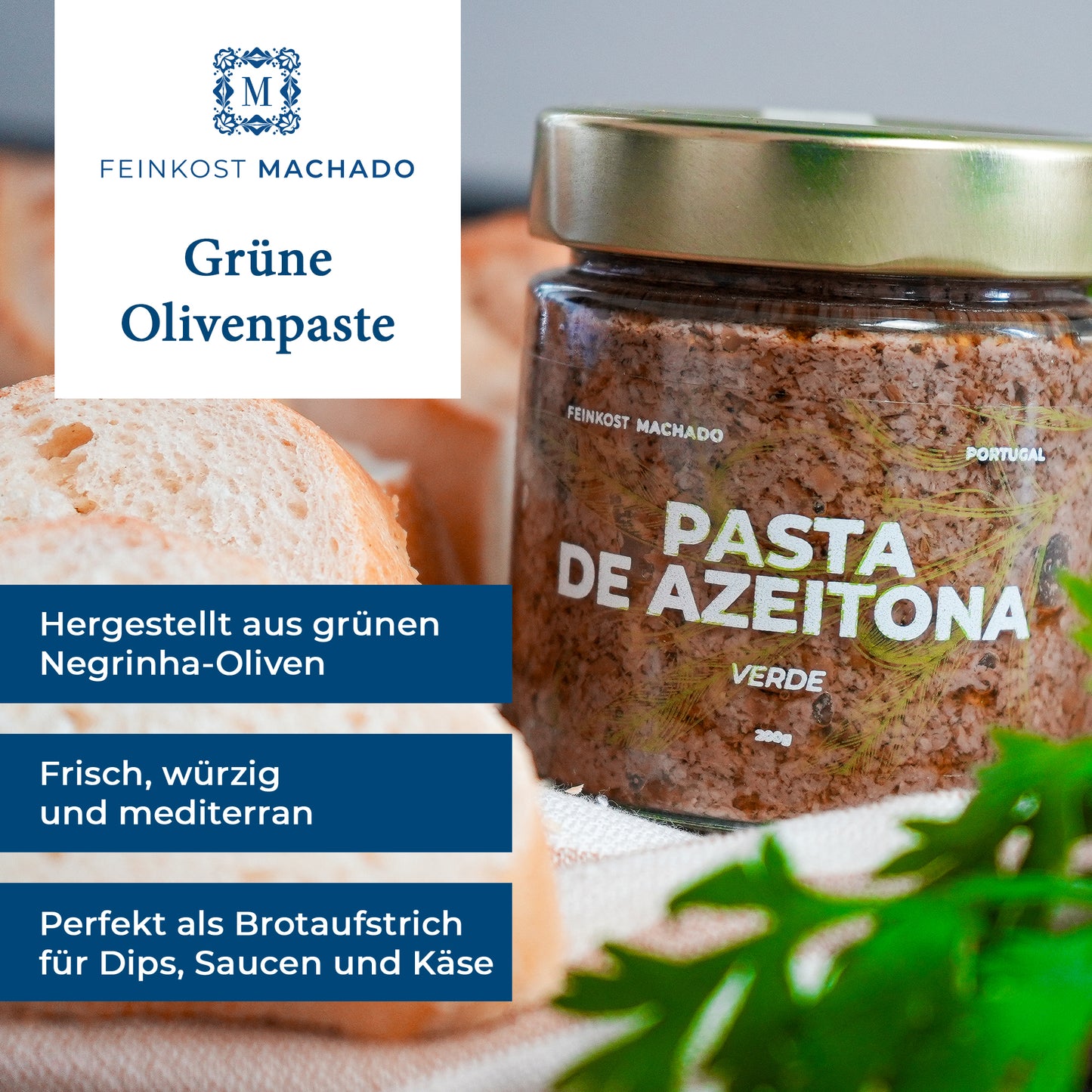 6x Feinkost Machado - Grüne Olivenpaste 200g